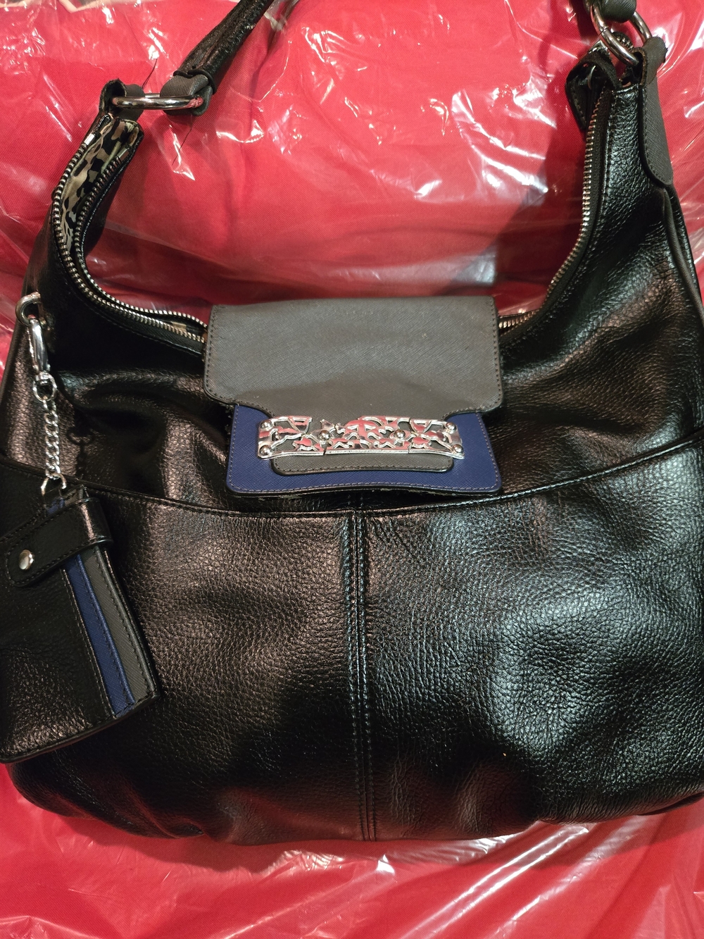 Sharif Black Shoulder Bag with Blue Accent
